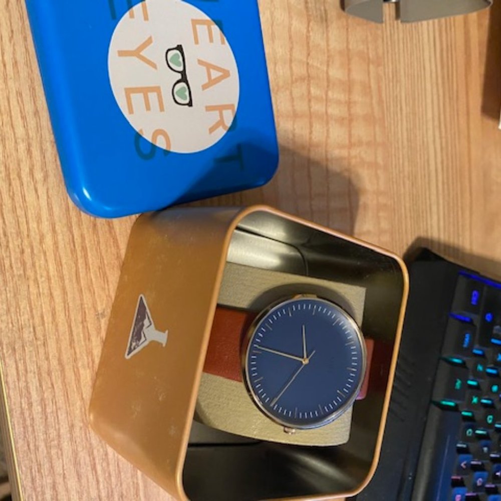 fossil men's slim watch brown and blue 250187